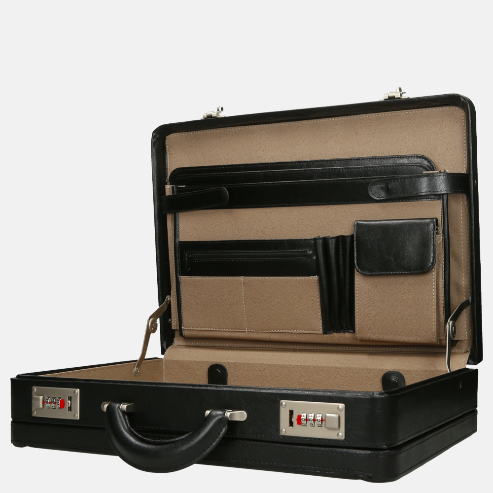 D&N lederwaren attache koffer black bij Duifhuizen