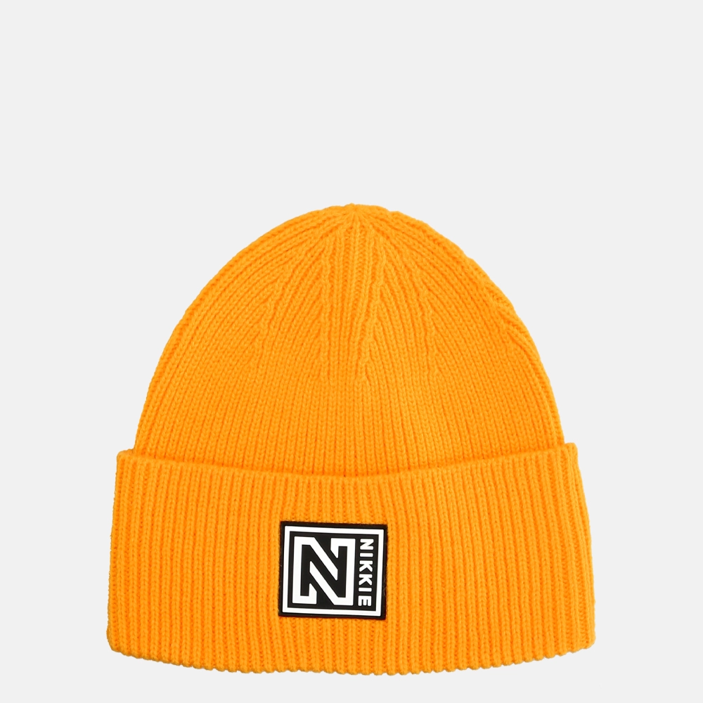 Nikkie Badge Beanie warm yellow bij Duifhuizen