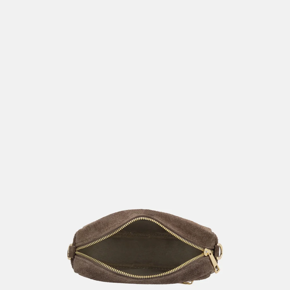 Charm London Elise crossbody tas suede taupe bij Duifhuizen