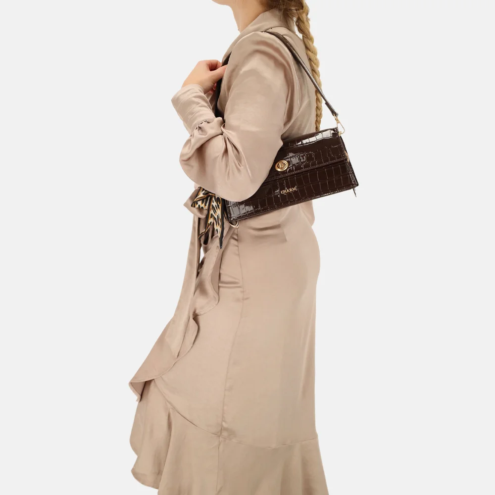 Charm London Knightsbridge schoudertas donkerbruin bij Duifhuizen