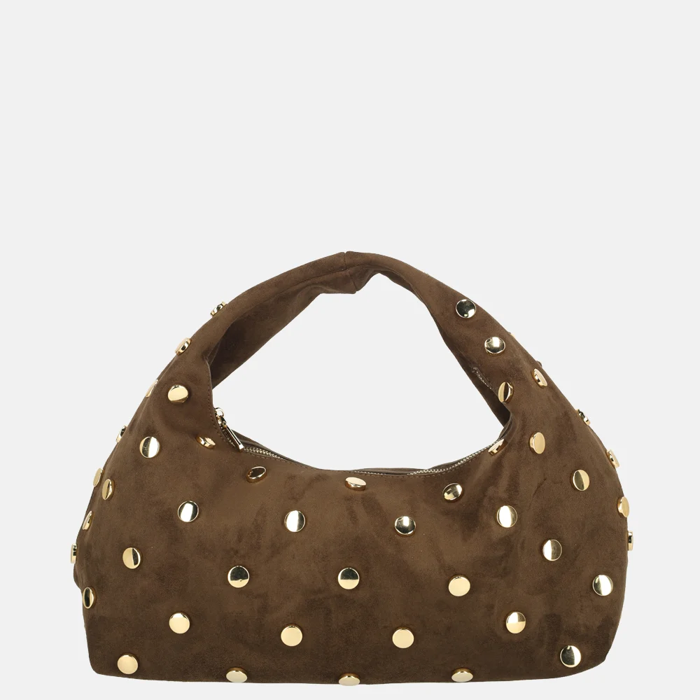 Flora & Co suedine buideltas studs chocolat bij Duifhuizen