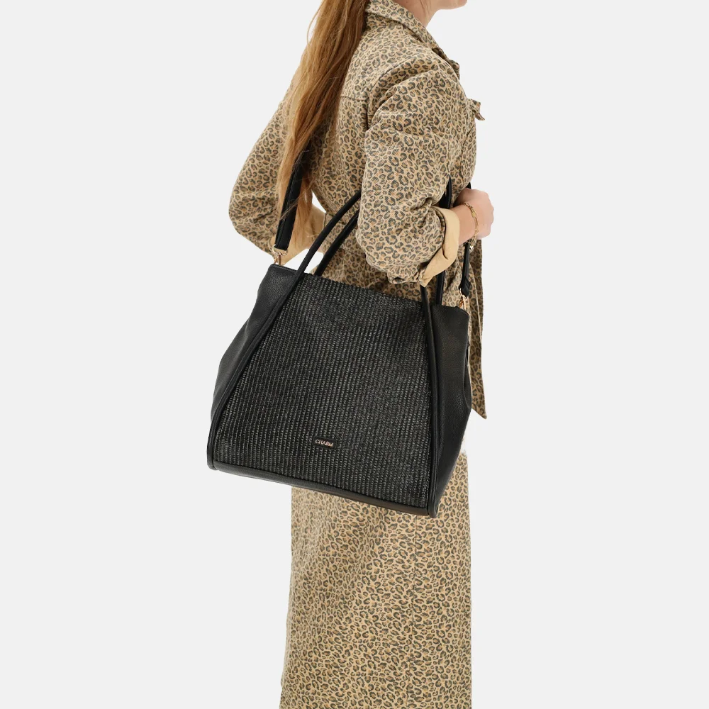 Charm London Paris shopper riet zwart bij Duifhuizen