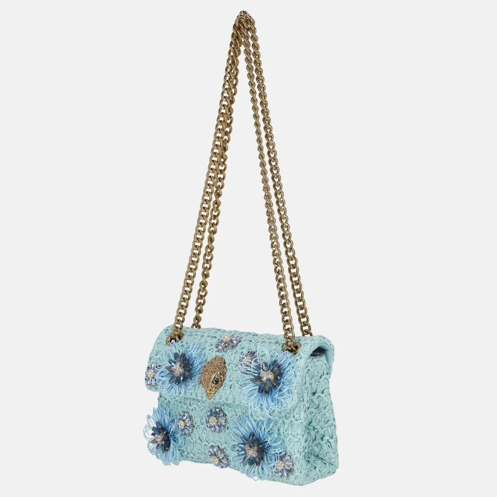 Kurt Geiger Kensington schoudertas raffia mini pale blue bij Duifhuizen