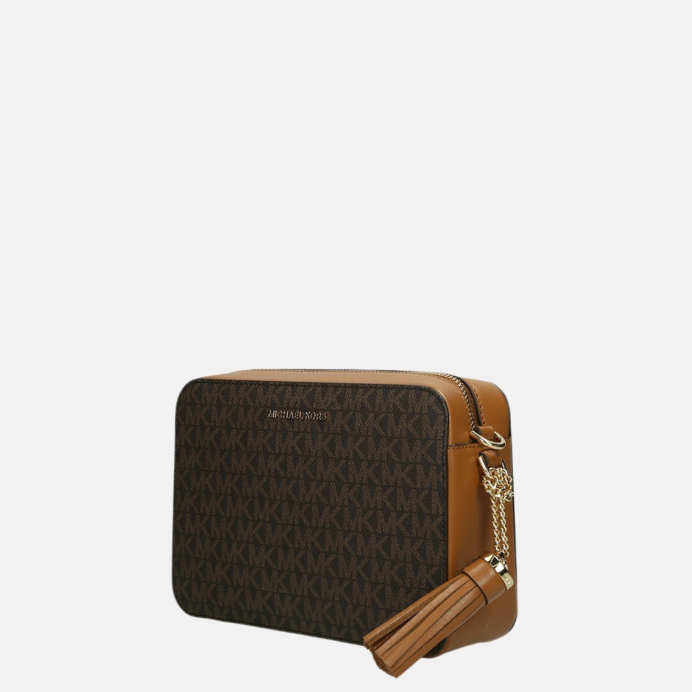 Michael Kors Jet Set camera bag crossbody tas brown logo bij Duifhuizen