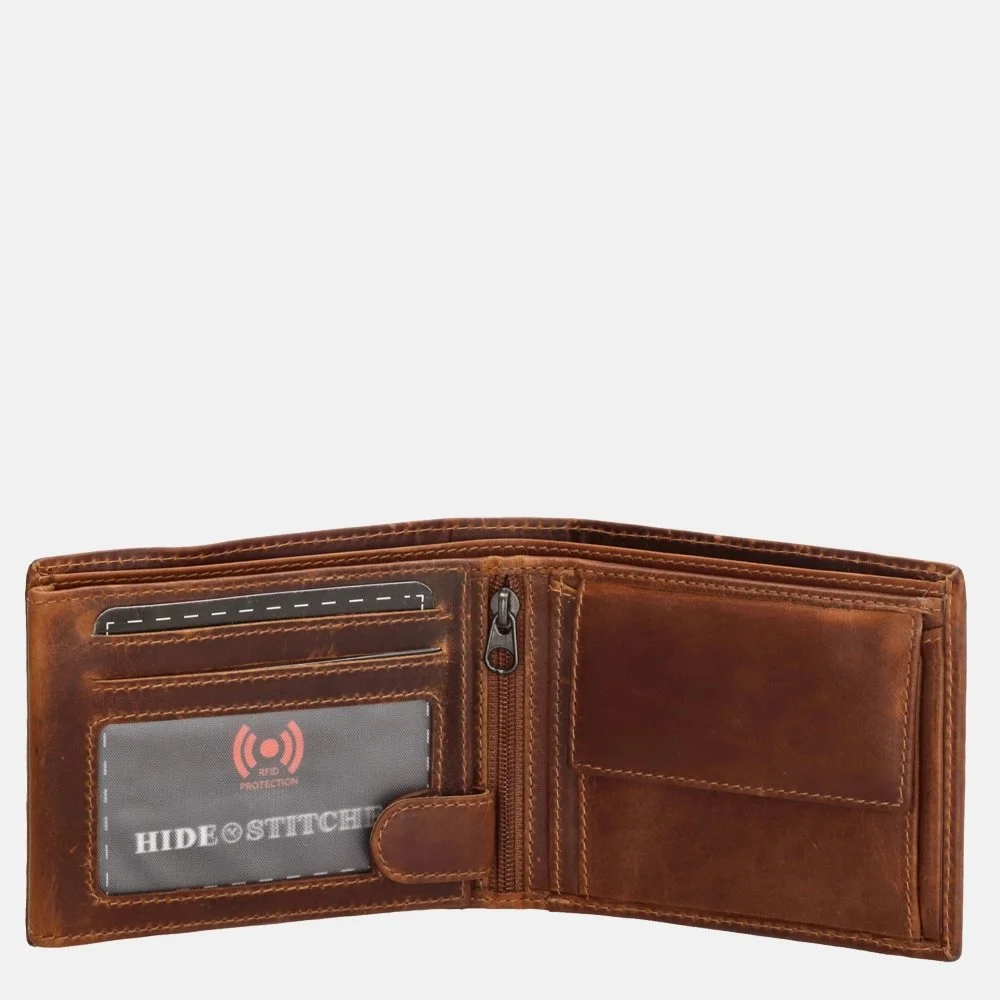 Hide & Stitches Idaho billfold cognac bij Duifhuizen