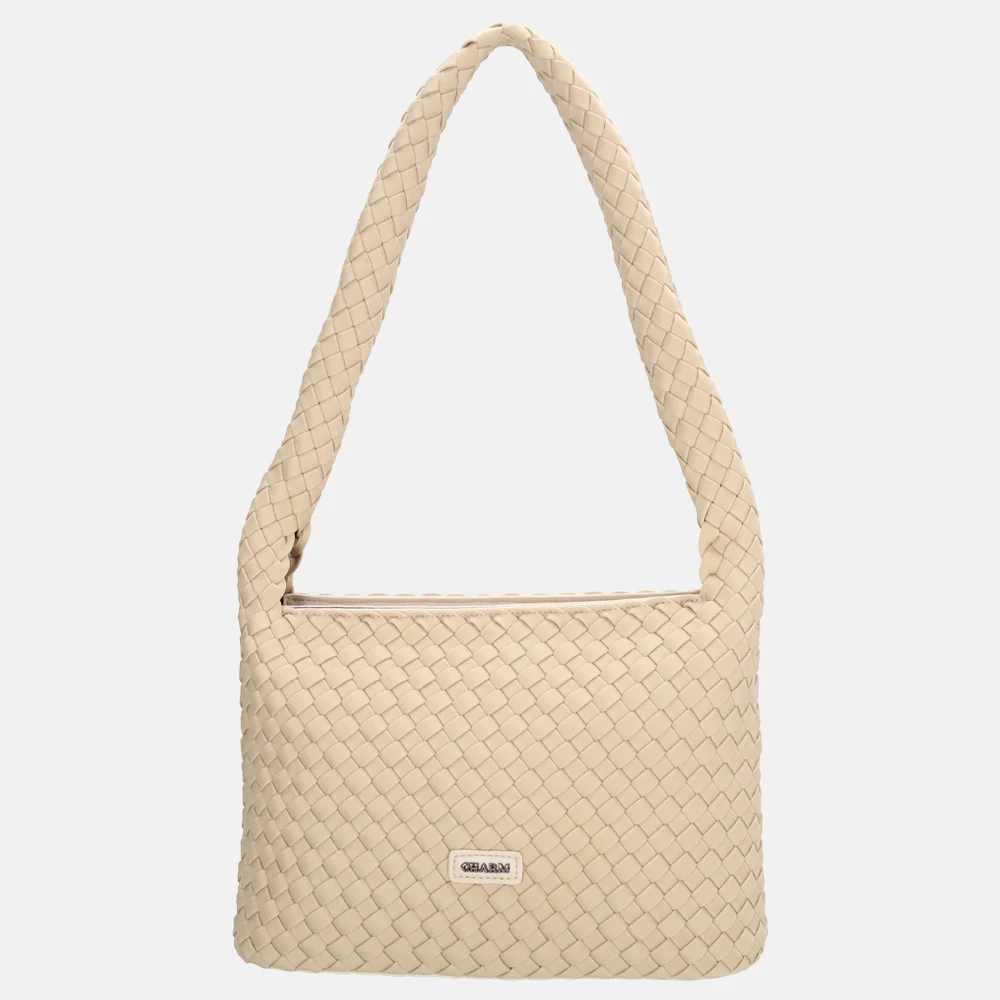 Charm London Madera schoudertas gevlochten neopreen creme bij Duifhuizen