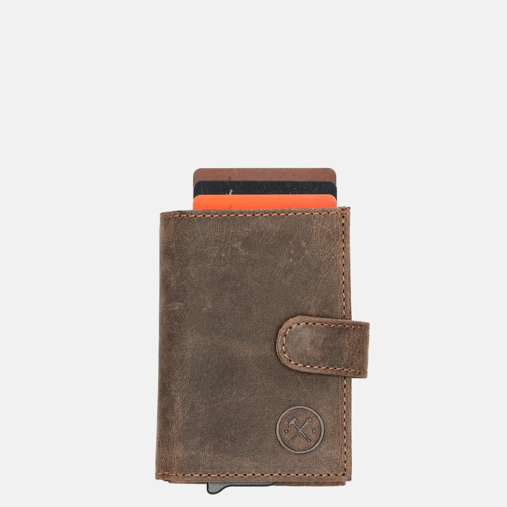 Hide & Stitches dubbele pasjeshouder donker bruin bij Duifhuizen