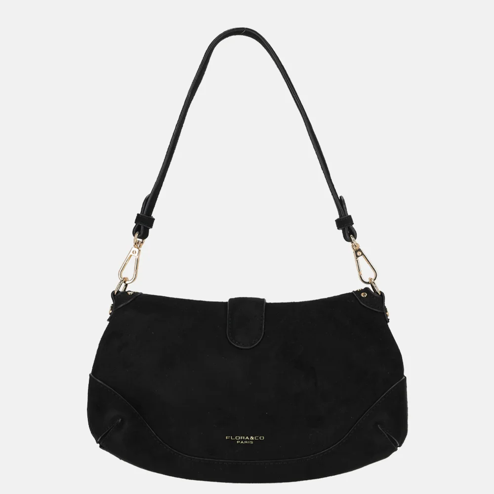 Flora & Co schoudertas overslag suedine studs noir bij Duifhuizen