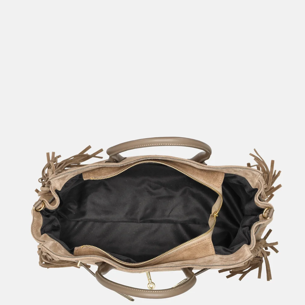 Charm London Suede handtas franjes darktaupe bij Duifhuizen
