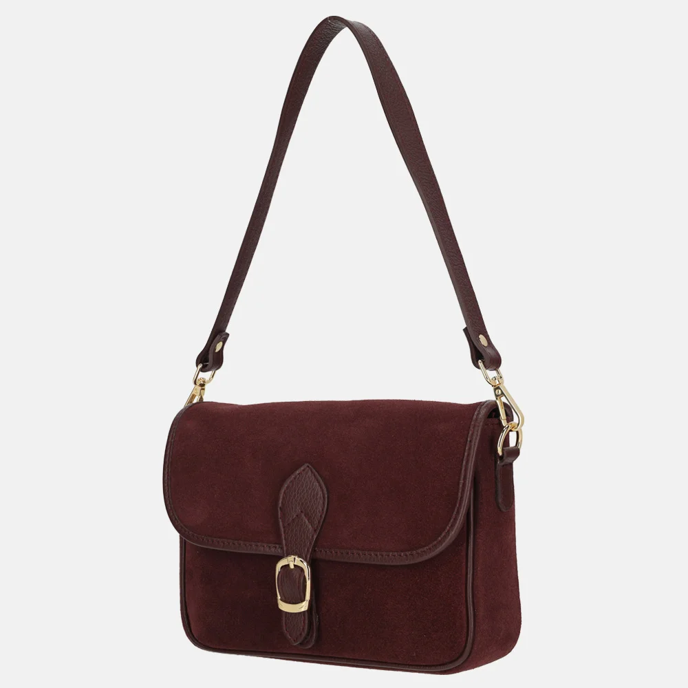 Charm London flap crossbody tas suede bordeaux bij Duifhuizen