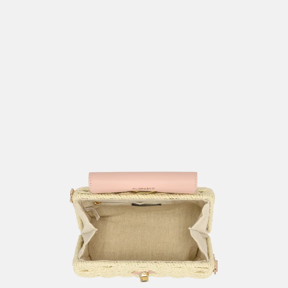 Flora & Co schoudertas riet rose bij Duifhuizen