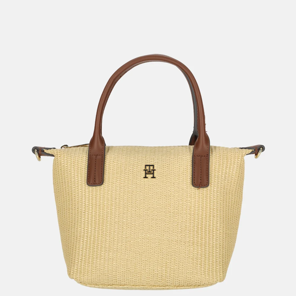 Tommy Hilfiger Popette mini tote handtas natural raffia bij Duifhuizen