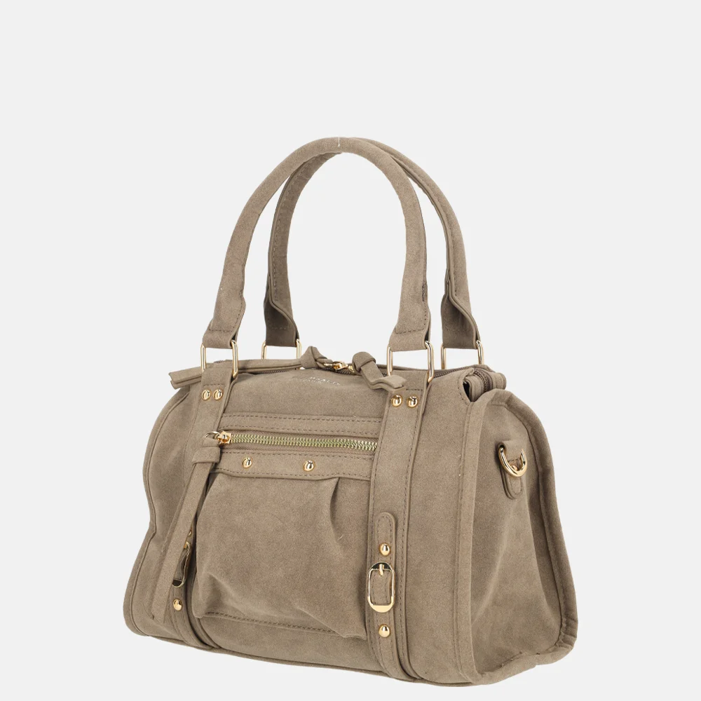Flora & Co Suedine handtas taupe bij Duifhuizen
