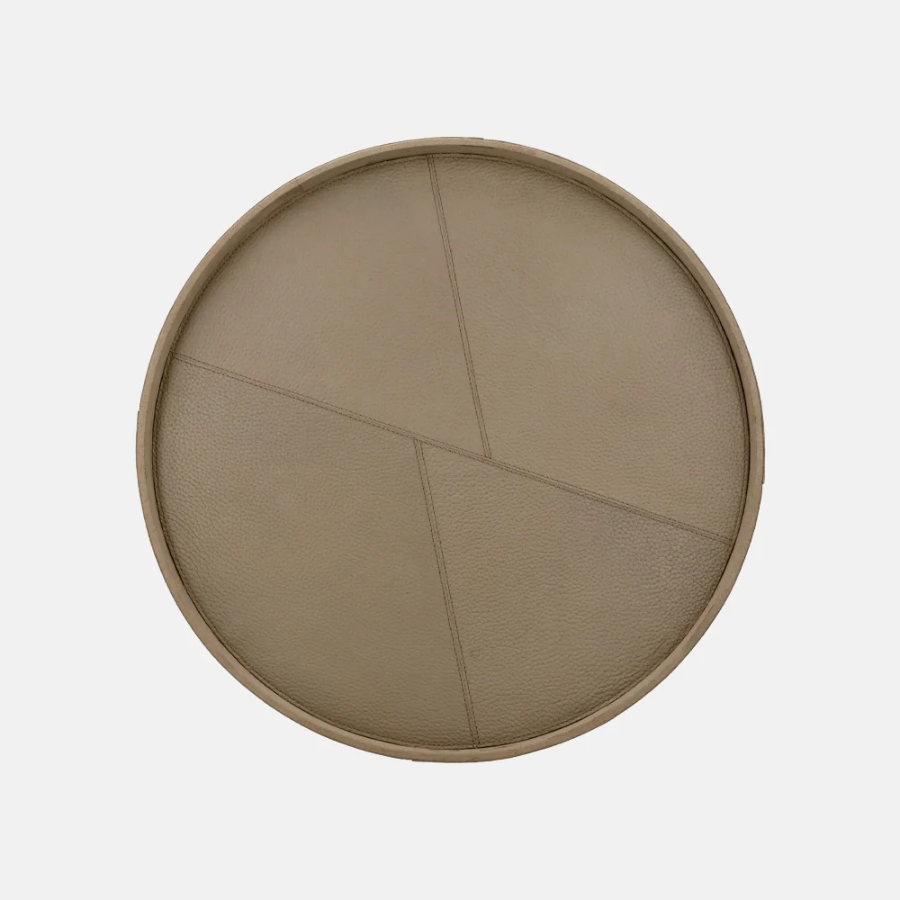 Chamada Lauren leren dienblad rond effen M taupe bij Duifhuizen