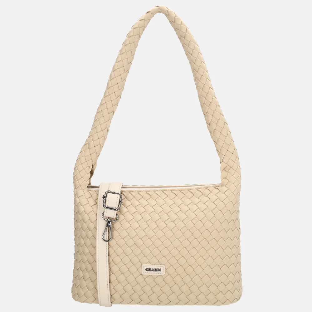 Charm London Madera schoudertas gevlochten neopreen creme