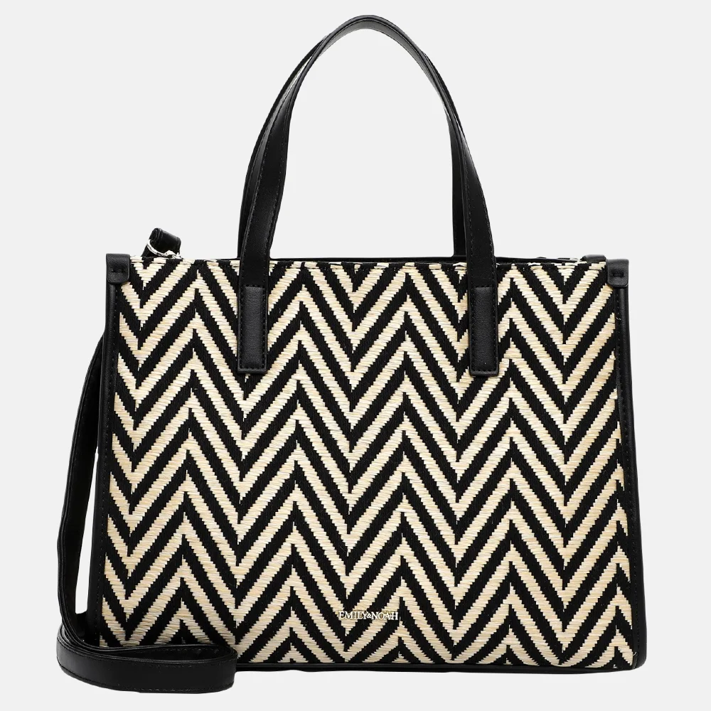 Emily & Noah Raffia handtas M black/taupe