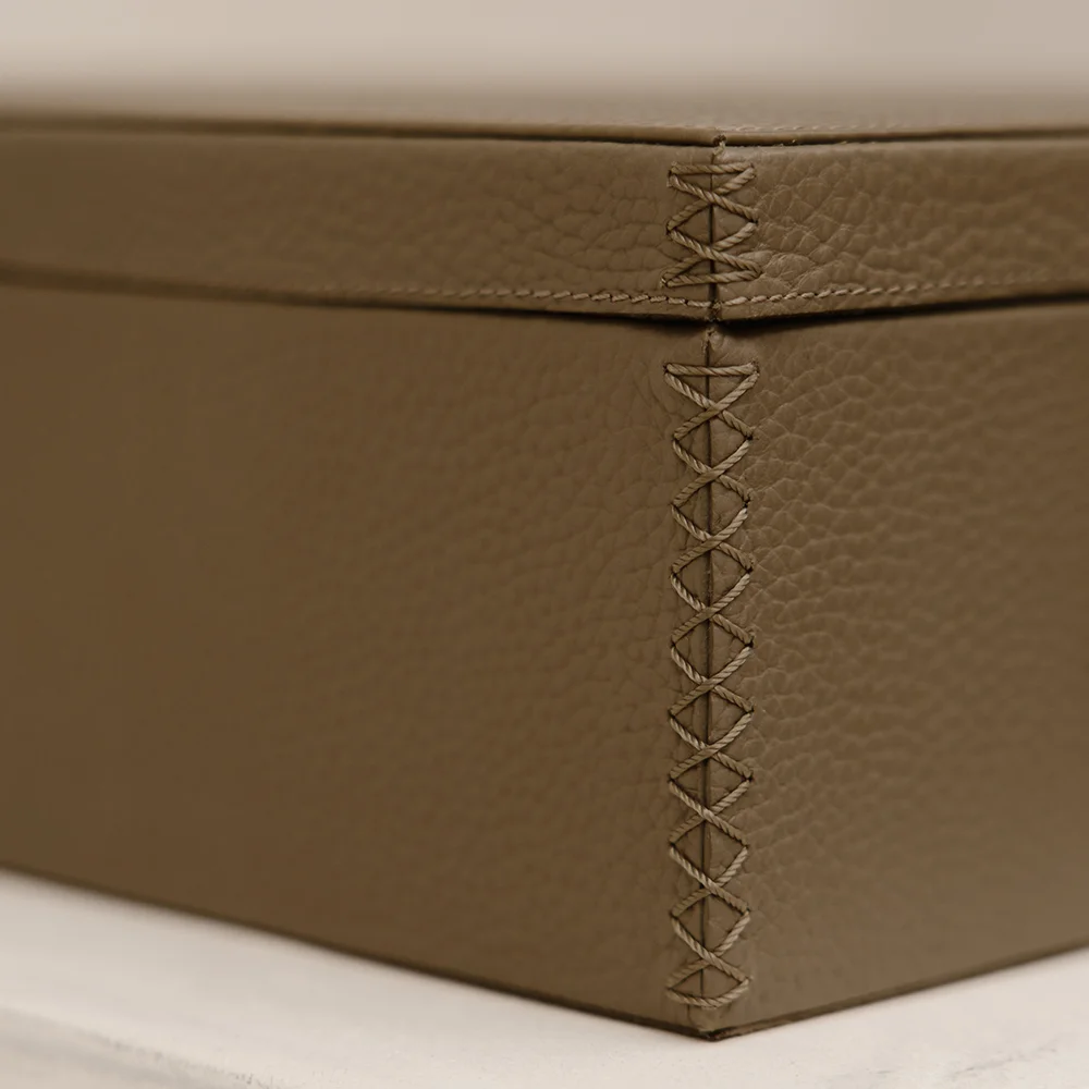 Chamada leren opbergbox rechthoek effen large taupe bij Duifhuizen