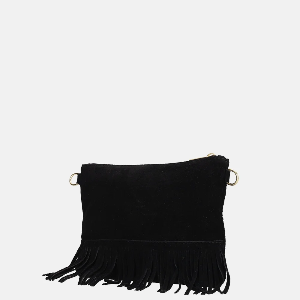 Charm London suède crossbody tas franjes zwart bij Duifhuizen