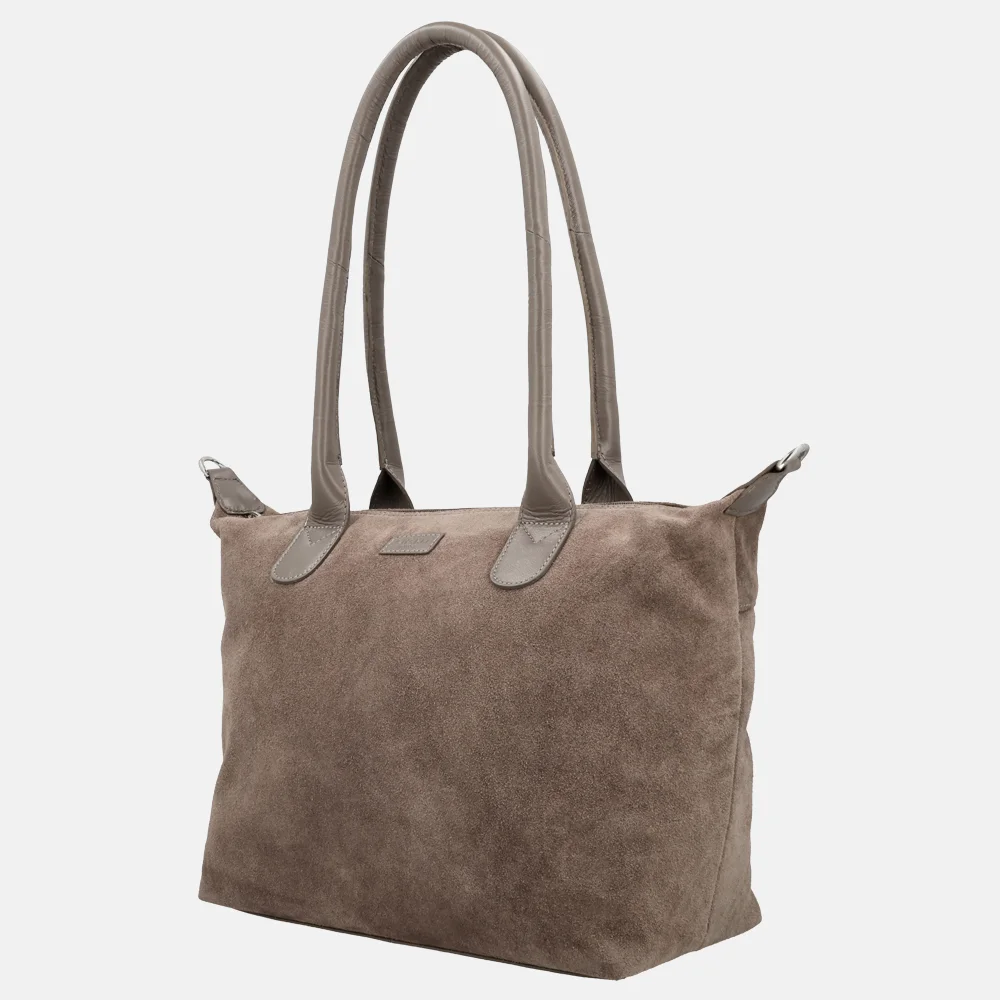 Charm London Buckingham Royal handtas M suede donkertaupe bij Duifhuizen