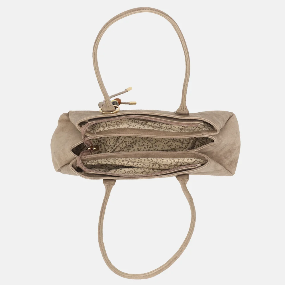 Flora & Co schoudertas suedine taupe bij Duifhuizen