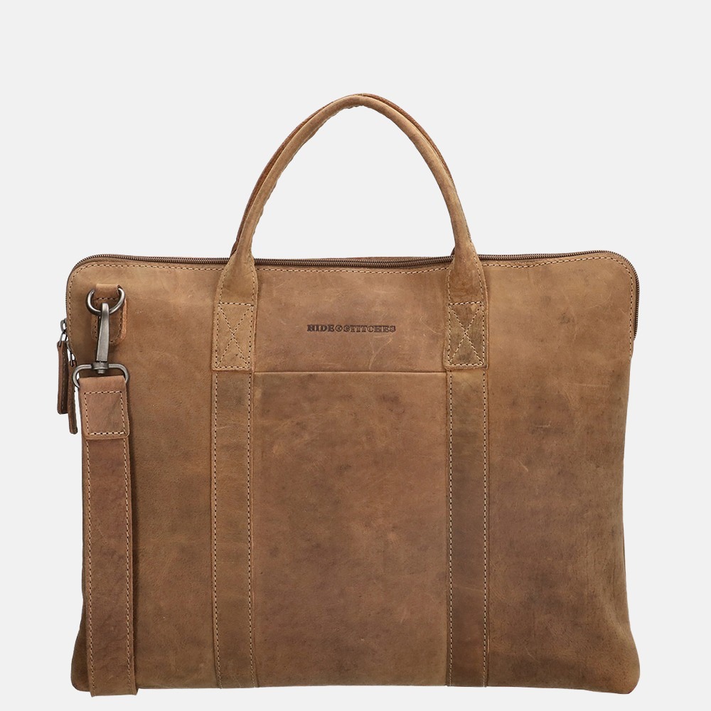 Hide & Stitches Idaho laptoptas 15.6 inch brown bij Duifhuizen