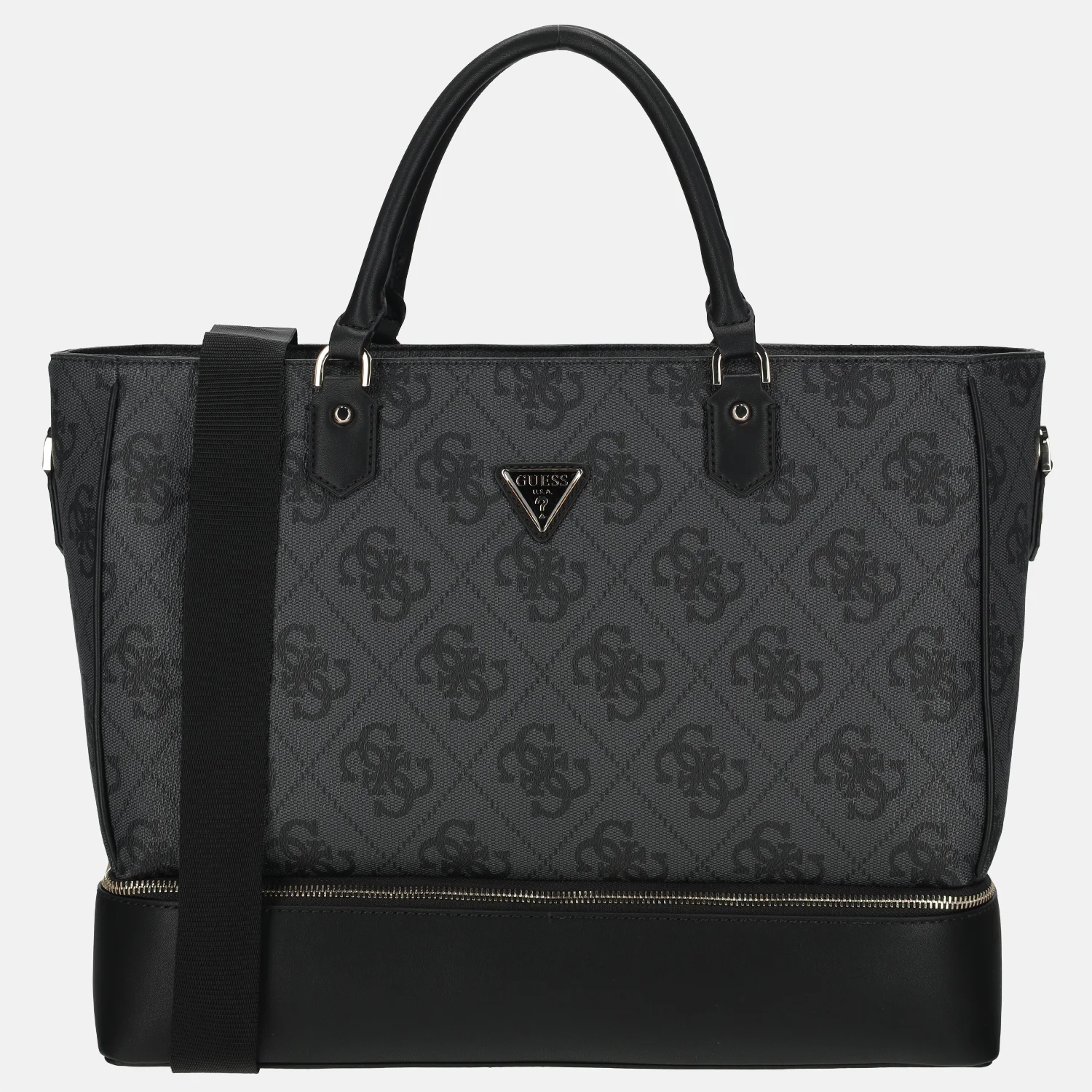 Guess Berta bottom zip tote shopper coal logo bij Duifhuizen