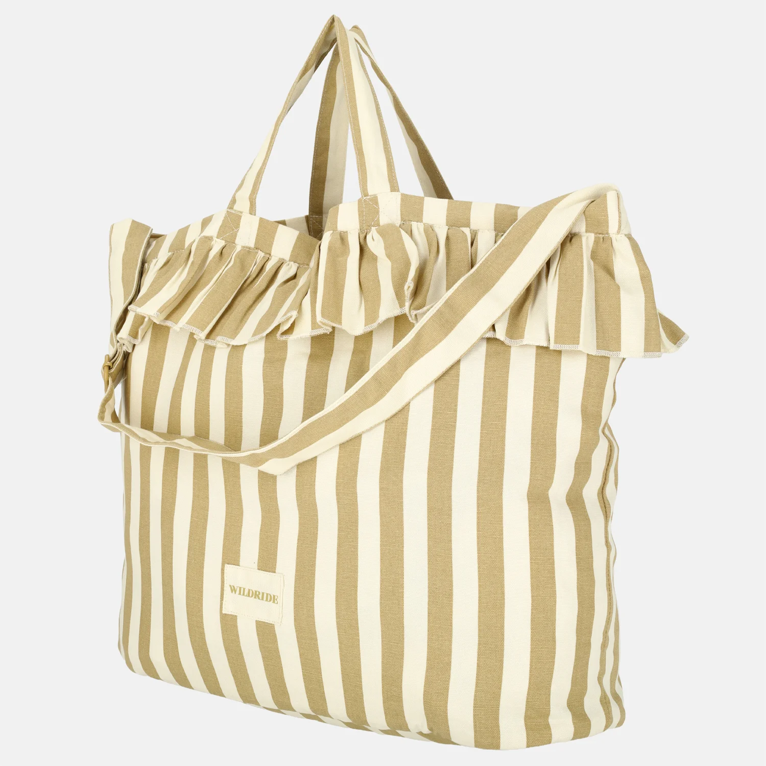 Wildride Ruffle shopper beige stripe bij Duifhuizen