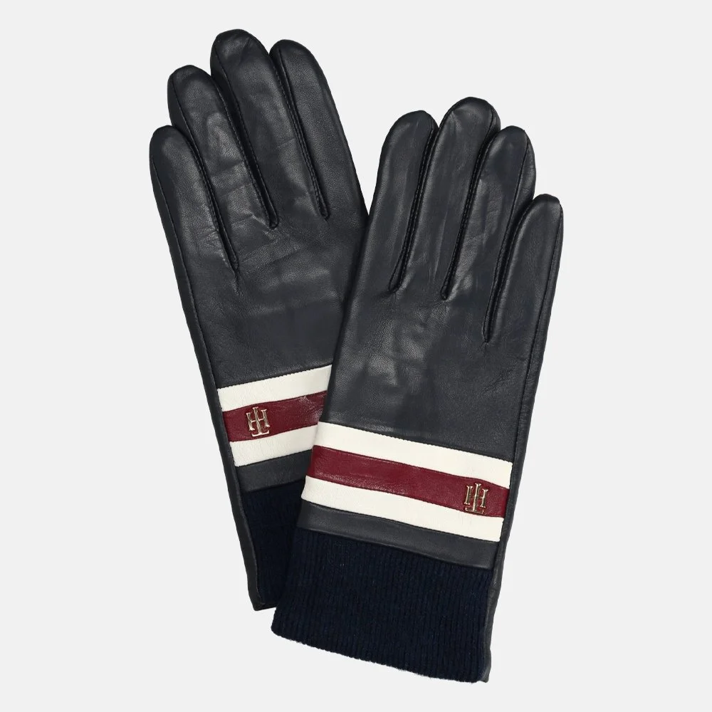 Tommy Hilfiger Luxe leather handschoenen space blue bij Duifhuizen