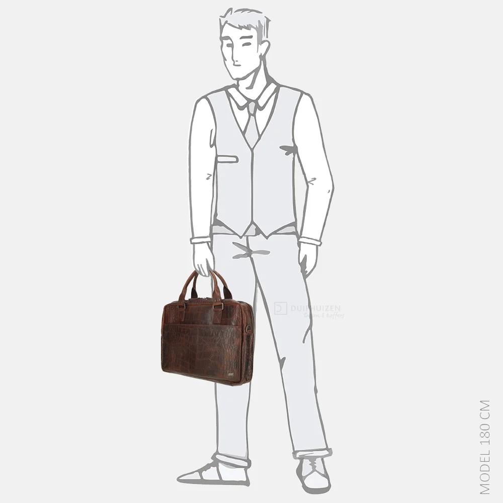 Bear Design Laptoptas 15 inch croco donkerbruin bij Duifhuizen