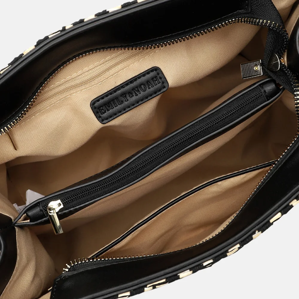 Emily & Noah Raffia handtas M black/taupe bij Duifhuizen