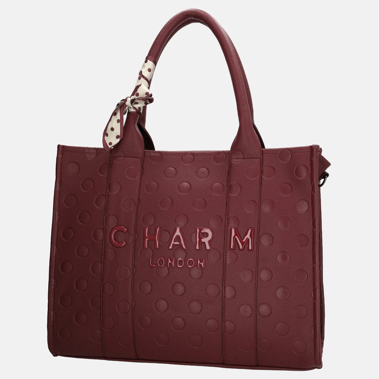 Charm London Bond Avenue handtas 15 inch polkadot bordeaux bij Duifhuizen