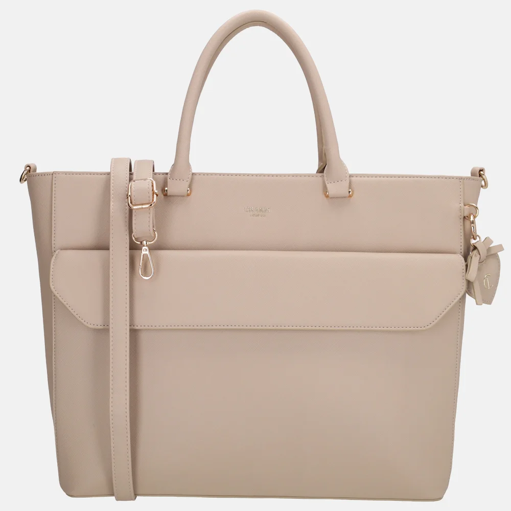 Charm London handtas 15 inch lichttaupe bij Duifhuizen