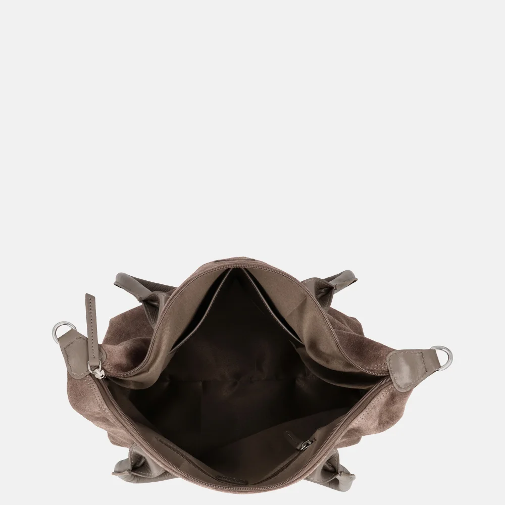 Charm London Buckingham Royal handtas M suede donkertaupe bij Duifhuizen