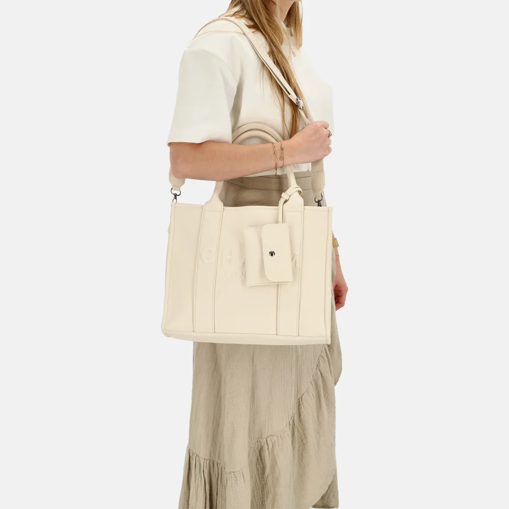 Charm London Debossed shopper M off white bij Duifhuizen