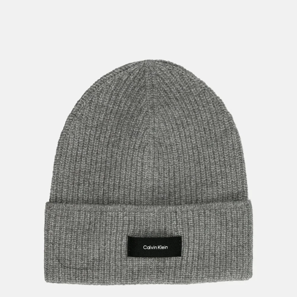 Calvin Klein Daddy Wool Rib beanie muts grey fog