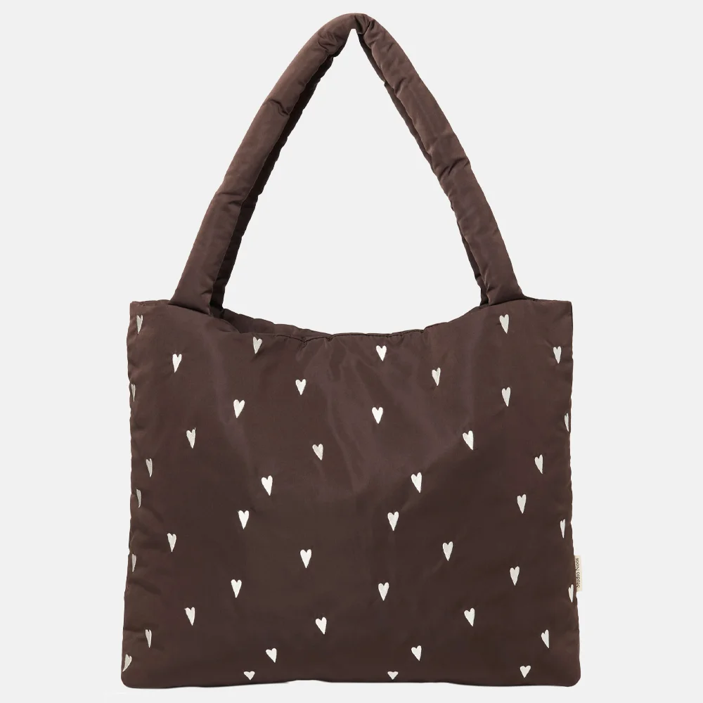 Studio Noos Puffy Mom bag shopper brown hearts bij Duifhuizen