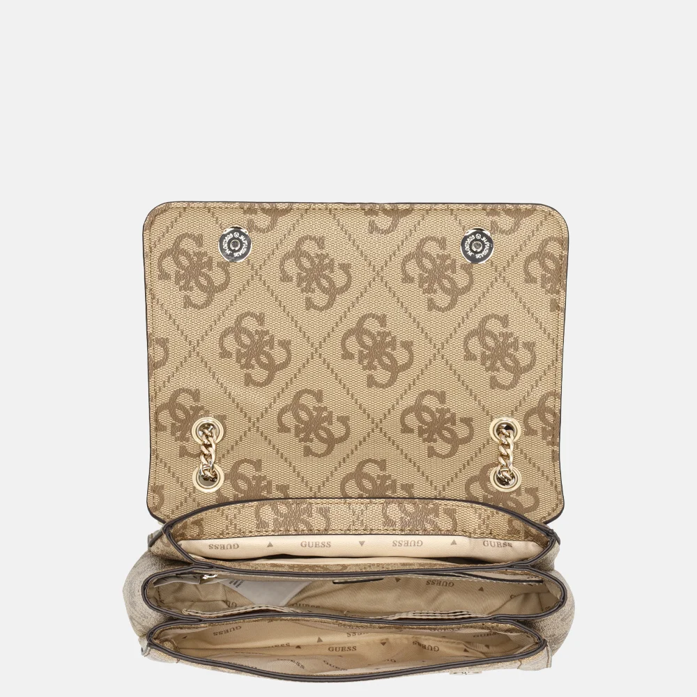 Guess Noelle II crossbody tas latte logo bij Duifhuizen
