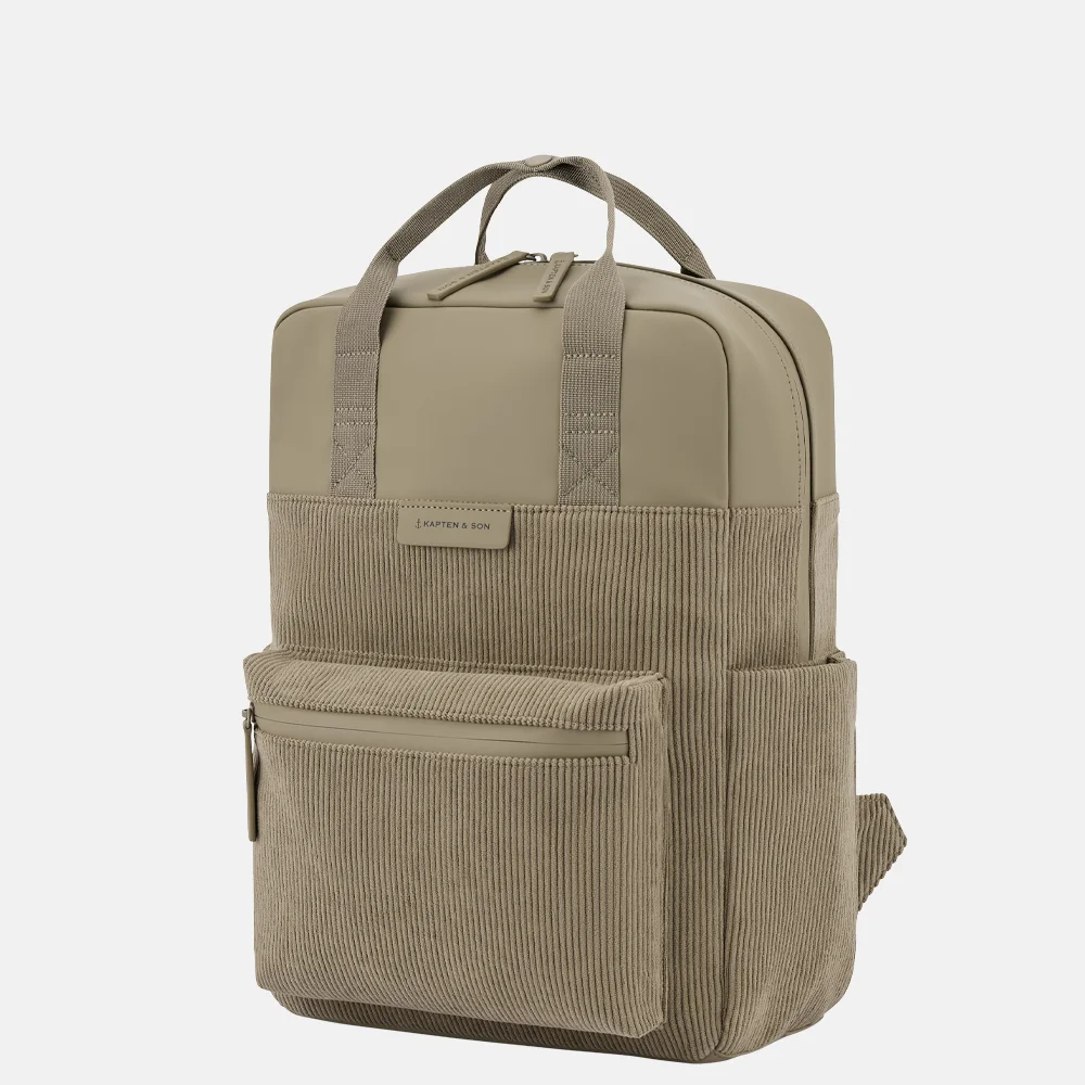 Kapten & Son Bergen Pro Corduroy rugzak 15 inch khaki bij Duifhuizen