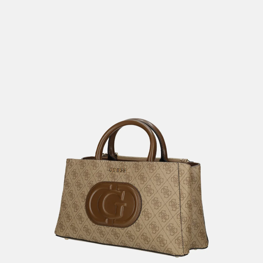 Guess Eco Mietta SML society satchel handtas latte logo/brown bij Duifhuizen
