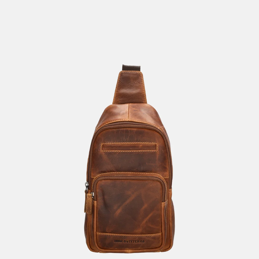 Hide & Stitches slingback crossbody tas cognac