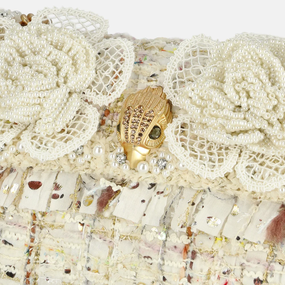Kurt Geiger tweed mini Kensington schoudertas flower bone bij Duifhuizen