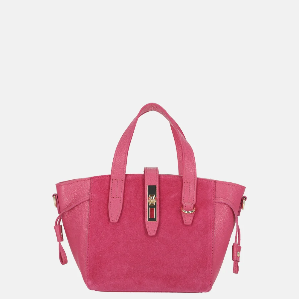 Charm London handtas suede/leer fuchsia bij Duifhuizen