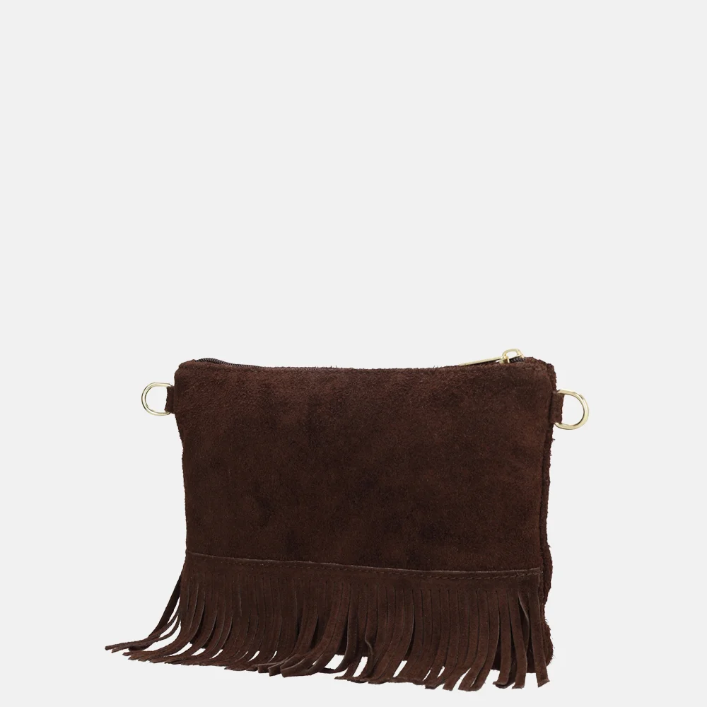 Charm London suède crossbody tas franjes donkerbruin bij Duifhuizen