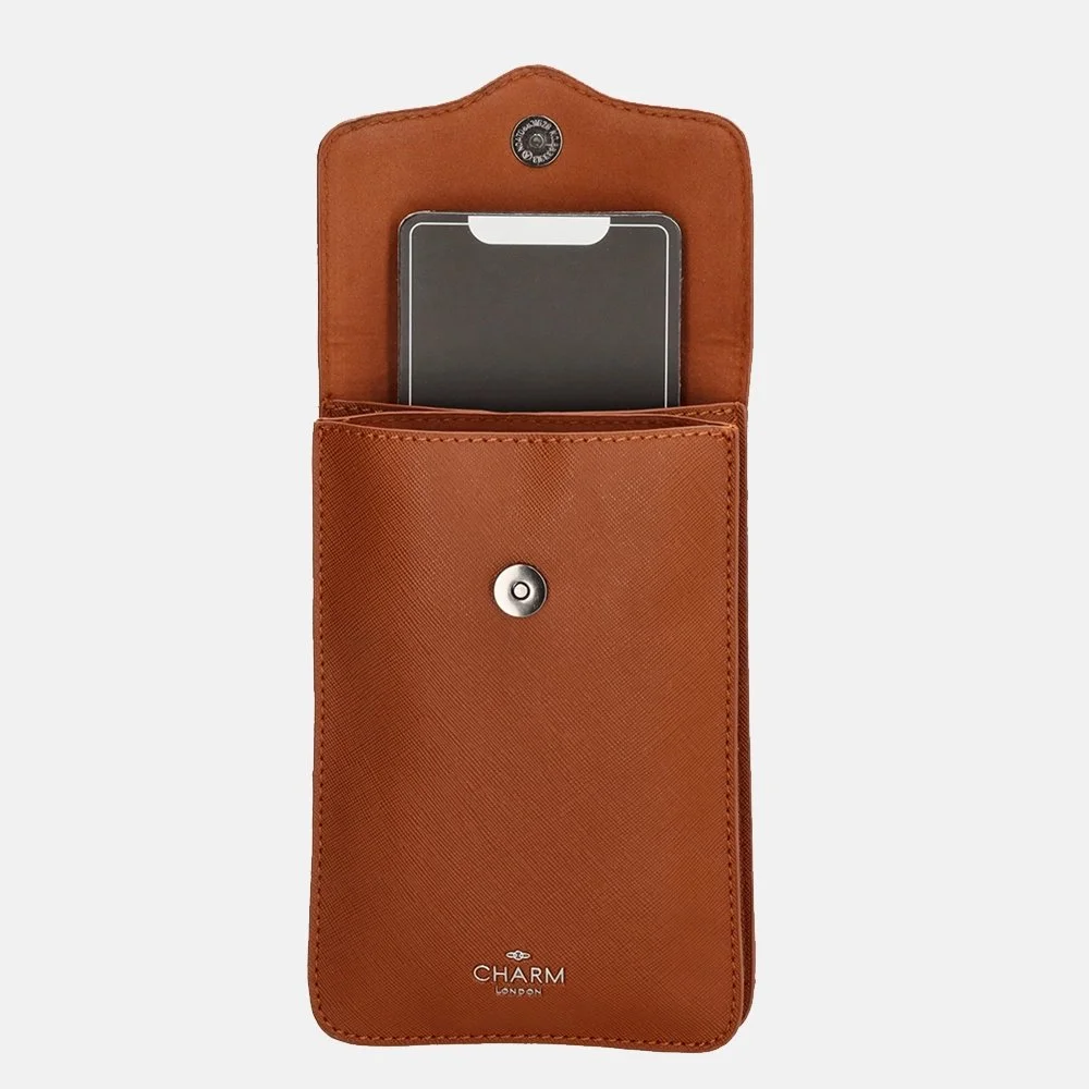 Charm London Saffiano telefoontas cognac bij Duifhuizen