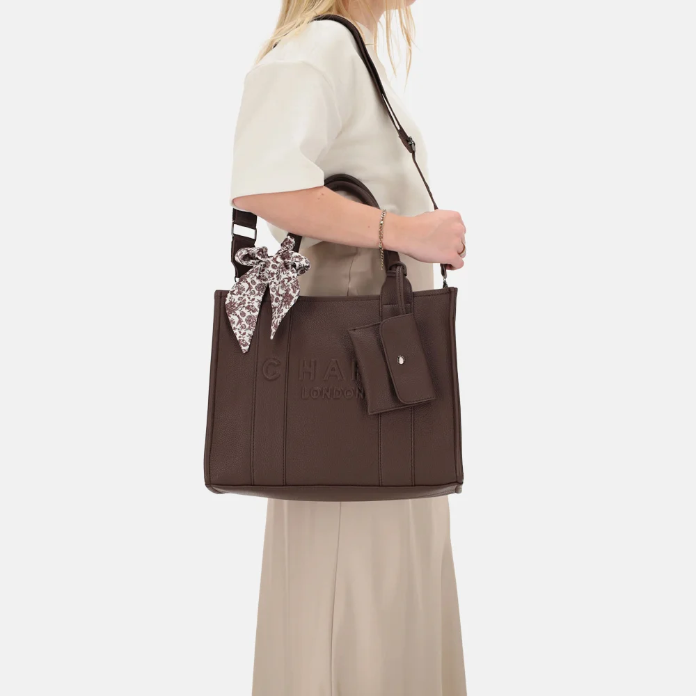 Charm London Debossed shopper M donkerbruin bij Duifhuizen