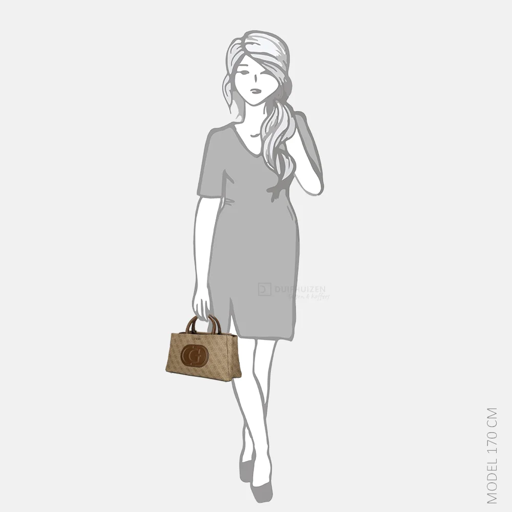 Guess Eco Mietta SML society satchel handtas latte logo/brown bij Duifhuizen