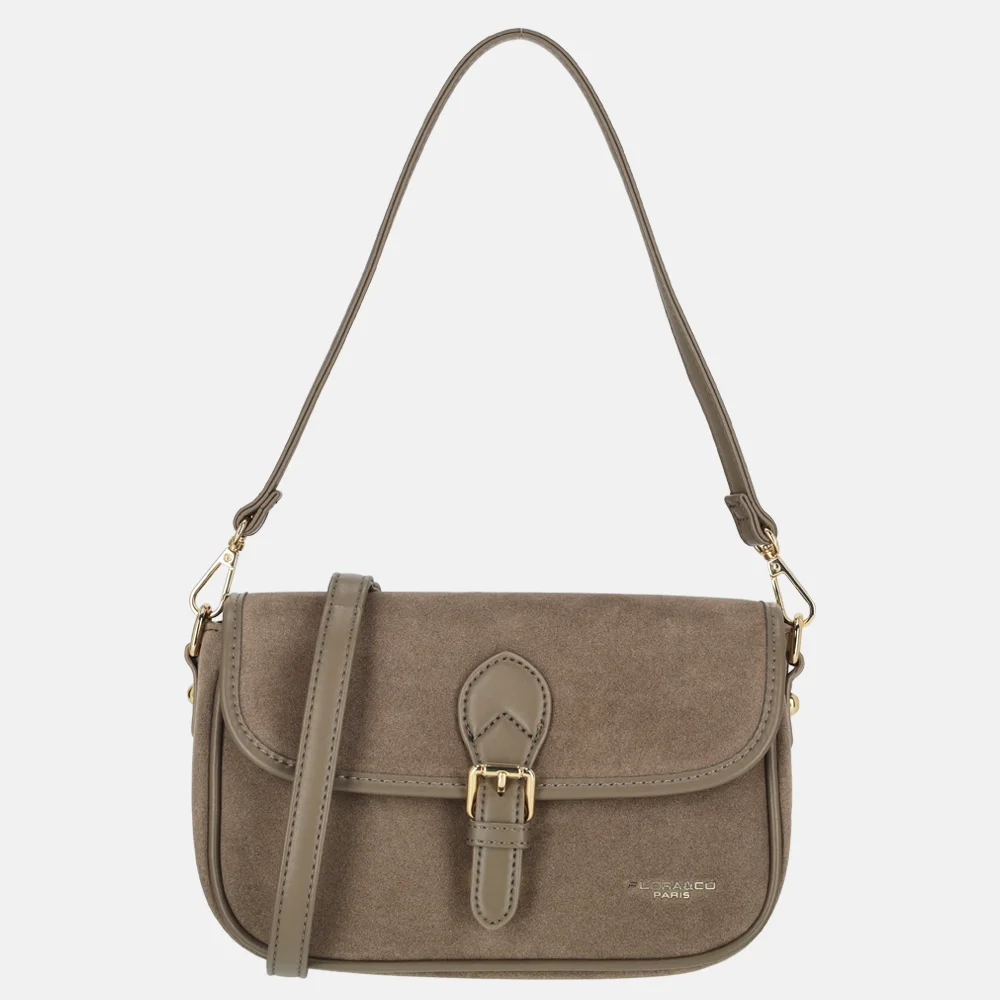 Flora & Co Suedine crossbody tas taupe bij Duifhuizen
