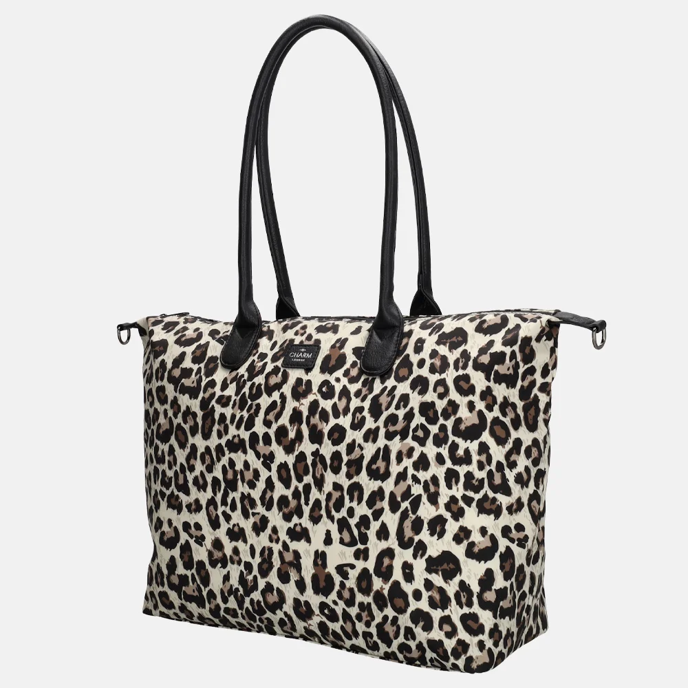 Charm London Buckingham shopper met 15.6 inch laptopvak L luipaard bij Duifhuizen