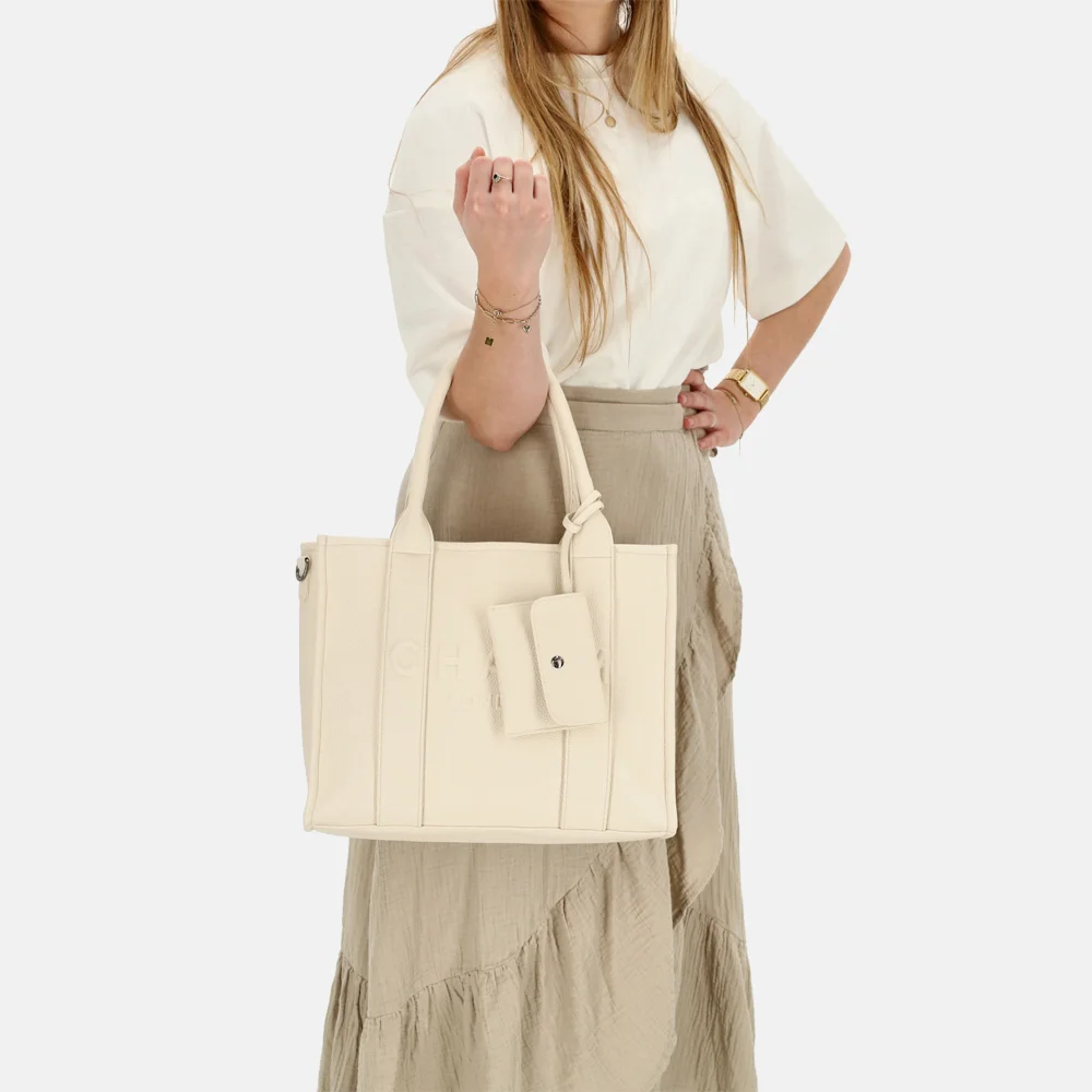 Charm London Debossed shopper M off white bij Duifhuizen