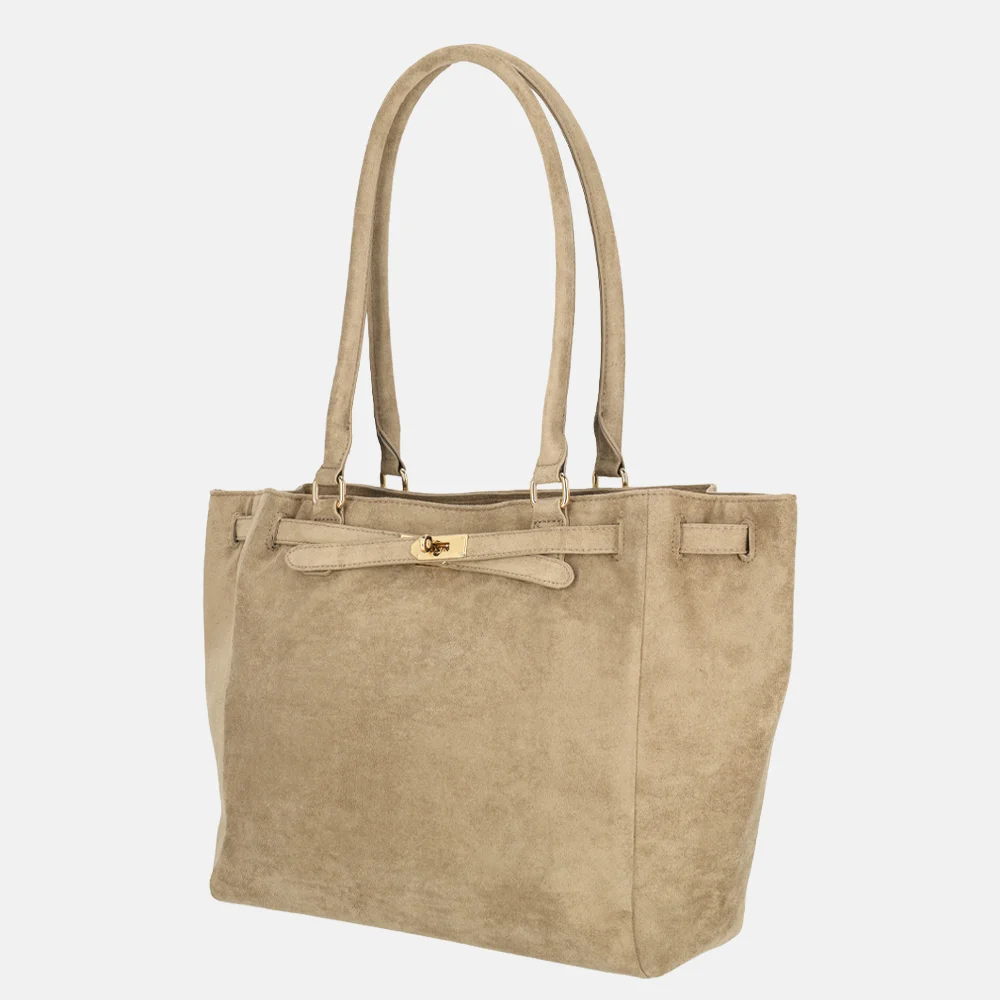 Firenze shopper suedine dark taupe bij Duifhuizen